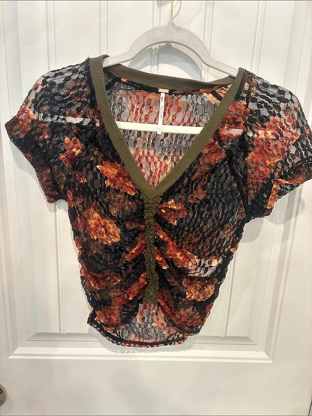 Free People In Your Dreams Lace Top Black & Orange XS